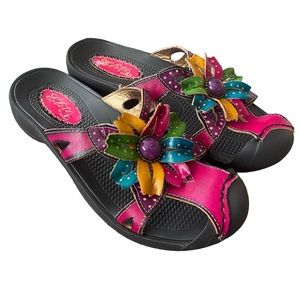 Corkys Elite Floral Leather Mule Close Toed Slide Sandals 7